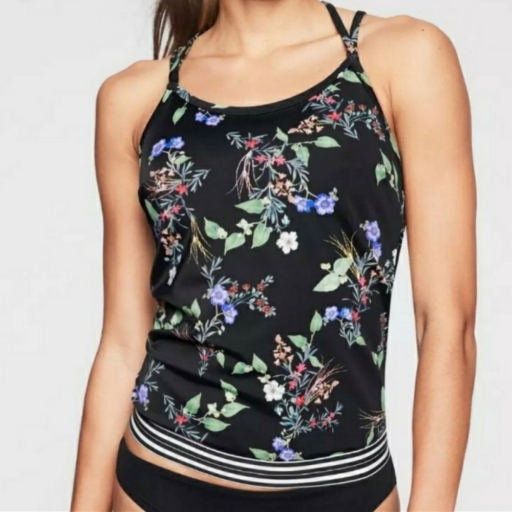 Athleta Floral Cross Back Swim Tank Size 34B/C